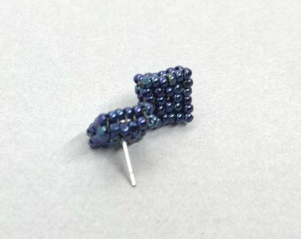 Square Beaded Stud Earrings in Petrol Blue