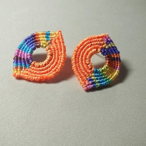 Unique Macrame Stud Earrings: Football Shaped or Vesica Piscis in Bright  Multicolor Palette