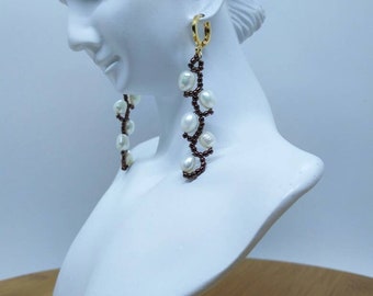 Beaded Branch Earrings with Pearls