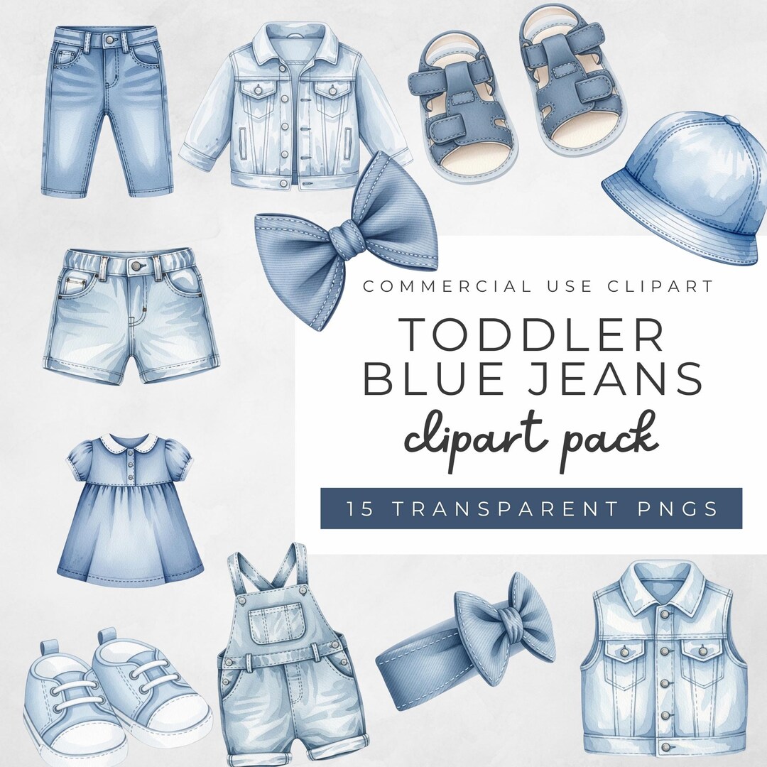 Blue Jean Baby Clipart, Watercolor Denim Baby Clothes, Cute Baby Shower ...