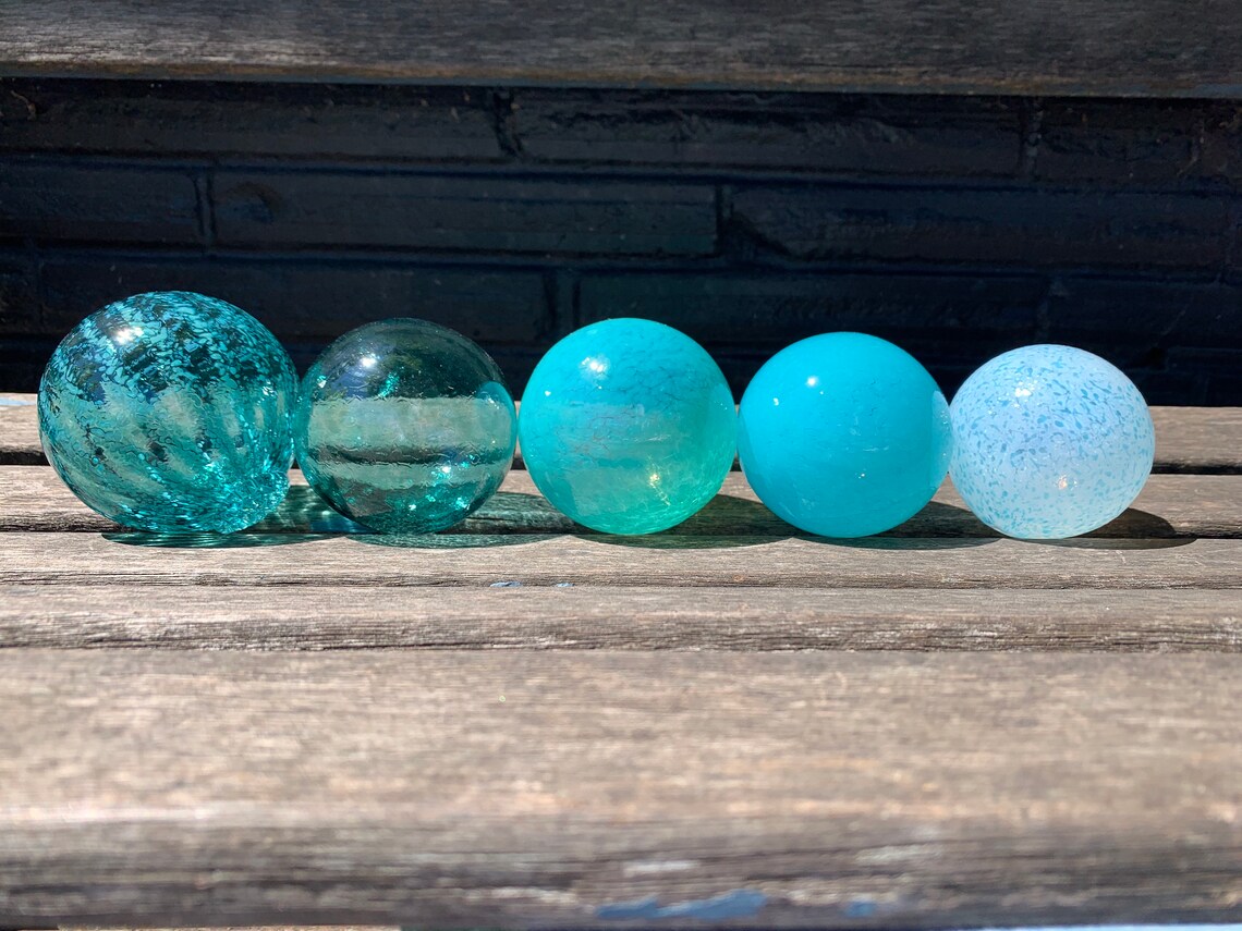 Turquoise Teal Aqua Blue Hand Blown Glass Balls Set of 5 Etsy