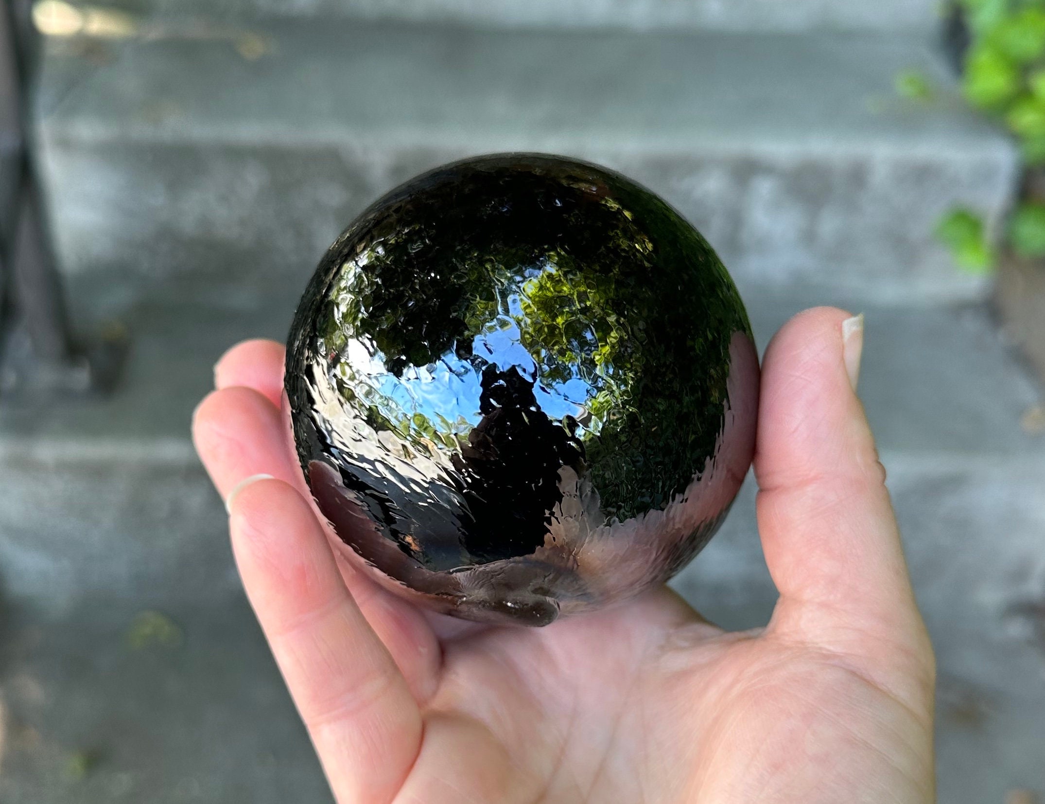 Black Glass Float, 2.75 Hand Blown Glass Dark Opaque Decorative Ball,  Interior Design Sphere, Coastal Garden Pond Orb, Avalon Glassworks 