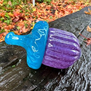 Turquoise & Purple Glass Acorn Sculpture Solid Glass Seed Pod image 8