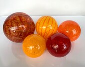 Red Orange Yellow Glass Garden Balls, Set of 5 Hand Blown Floats, Outdoor Art Orbs, Warm Tone Interior Design Spheres, Avalon Glassworks