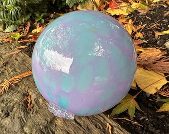 Turquoise Purple Glass Float, 4” Hand Blown Glass Decorative Gazing Ball Outdoor Garden Pond Orb, Interior Design Sphere, Avalon Glassworks