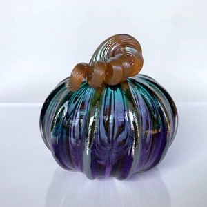 Blue Purple Gold 5 Blown Glass Pumpkin Decorative image 5