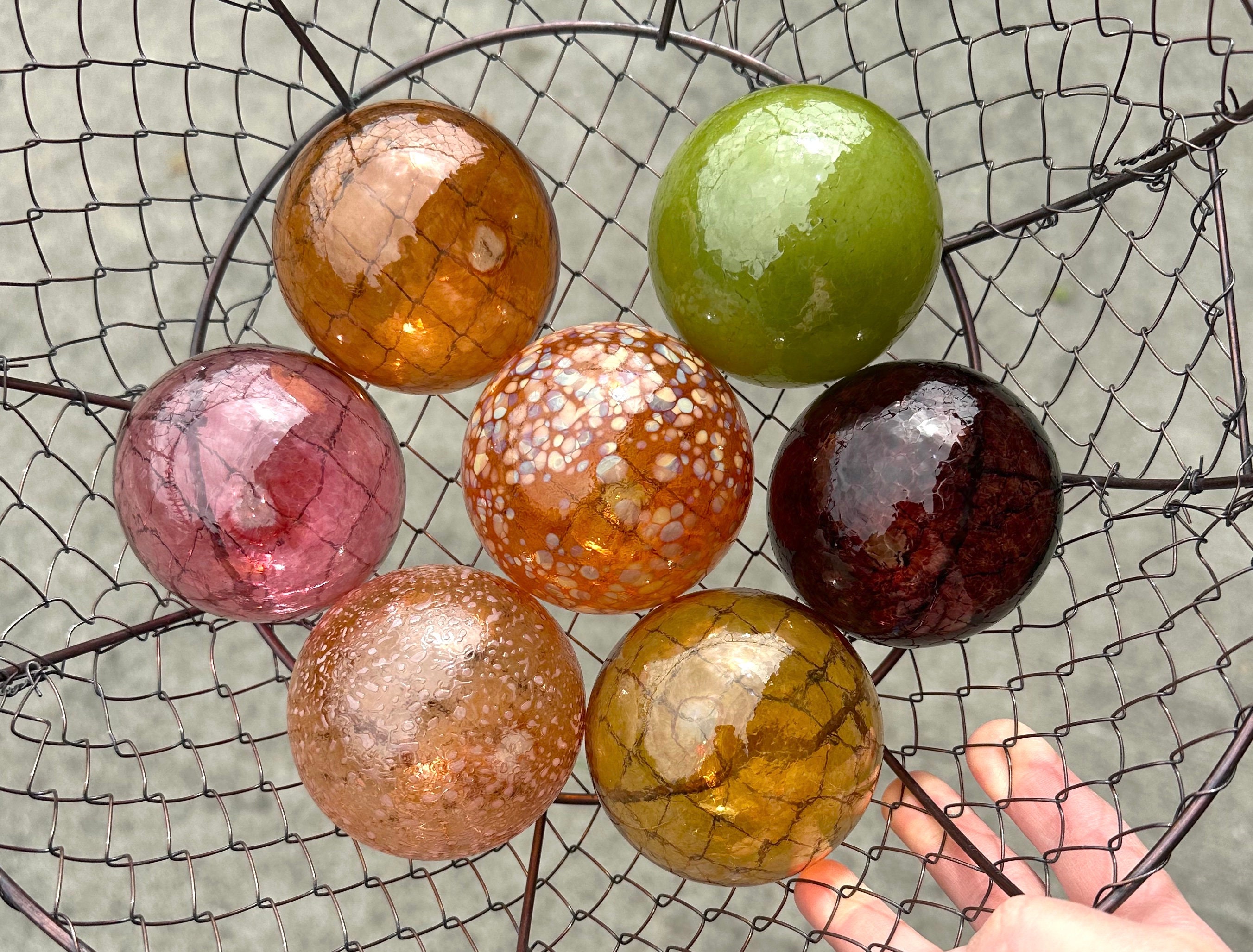 Blown Glass "Peach Wine" Floats Set Of 7 Decor Balls, 2.75" Orbs - Avalon Glassworks
