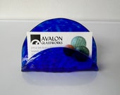 Cobalt Blue Business Card Holder, Hand Blown Glass Desk Accessory Dark Transparent Office Lobby Display Executive Gift, Avalon Glassworks