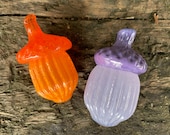 Purple & Orange Glass Acorns: Set of 2 Autumn Table Decorations, 3" Sculptures - Avalon Glassworks