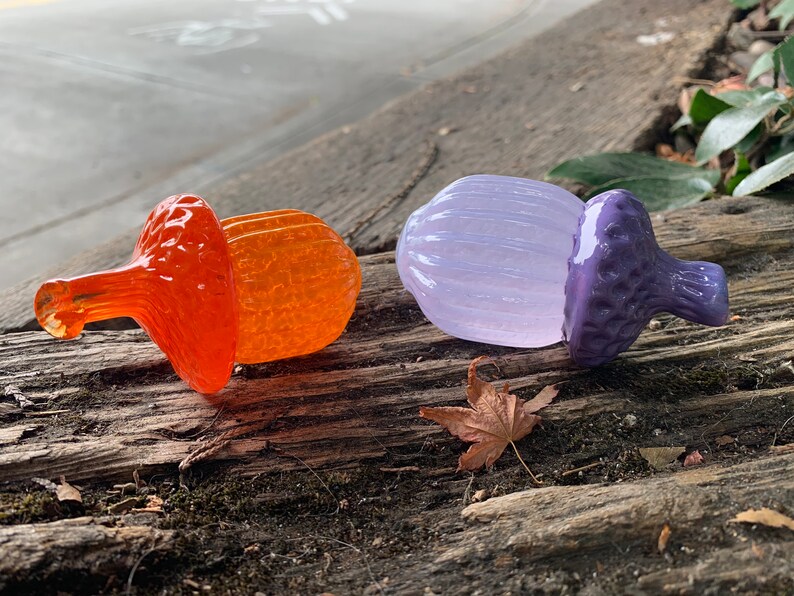 Purple Orange Glass Acorns Set of 2 Seed Pod Sculpture image 7