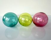 Blue Green Pink Blown Glass Floats: Set of 3 Decor Balls, 2.75" Orbs - Avalon Glassworks