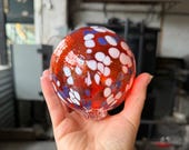 Transparent Orange, Blue & White Blown Glass Float: Coastal Decor Ball, 3.5" Orb - Avalon Glassworks