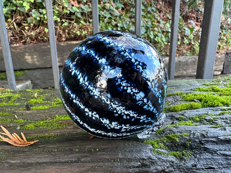 Black and White Glass Float, 3.25 Decorative Hand Blown Ball, Outdoor Garden Orb Coastal Nautical Interior Design Sphere, Avalon Glassworks image 6