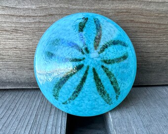 Turquoise Blue Glass Sand Dollar Sculpture, Paperweight Table Decoration, Wedding Favor, Coastal Sea Life Sea Shell Decor, Avalon Glassworks