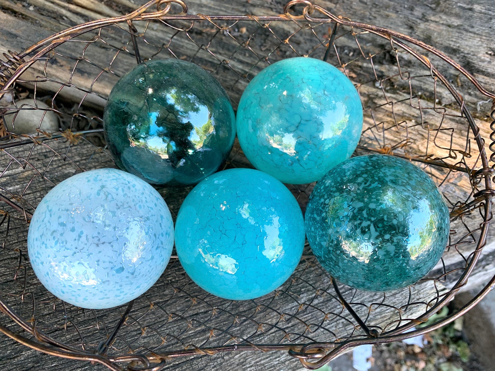 Turquoise Teal Aqua Blue Hand Blown Glass Balls Set of Five Etsy