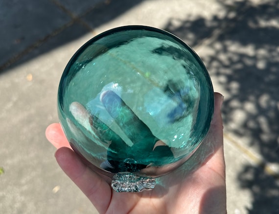 Japanese Fishing Float Reproduction Glass Ball 4.25 Hand Blown Transparent  Aqua Blue Green Turquoise Garden Sphere Decor, Avalon Glassworks 