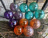 Teal Orange Purple Spot Floats, Set of 12 Decorative Blown Glass Balls Small Pond Spheres Outdoor Garden Art Coastal Decor Avalon Glassworks