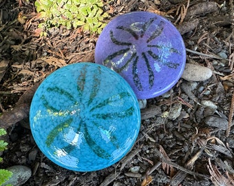 Glass Sand Dollars, Set of 2 Beach Paperweights, 3" Turquoise Purple Solid Sculptures, Decorative Coastal Art Sea Shells, Avalon Glassworks