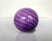 Purple Twist Blown Glass Float, 4.5" Decorative Ball, Transparent Amethyst Stripe, Outdoor Garden, Interior Design Sphere, Avalon Glassworks