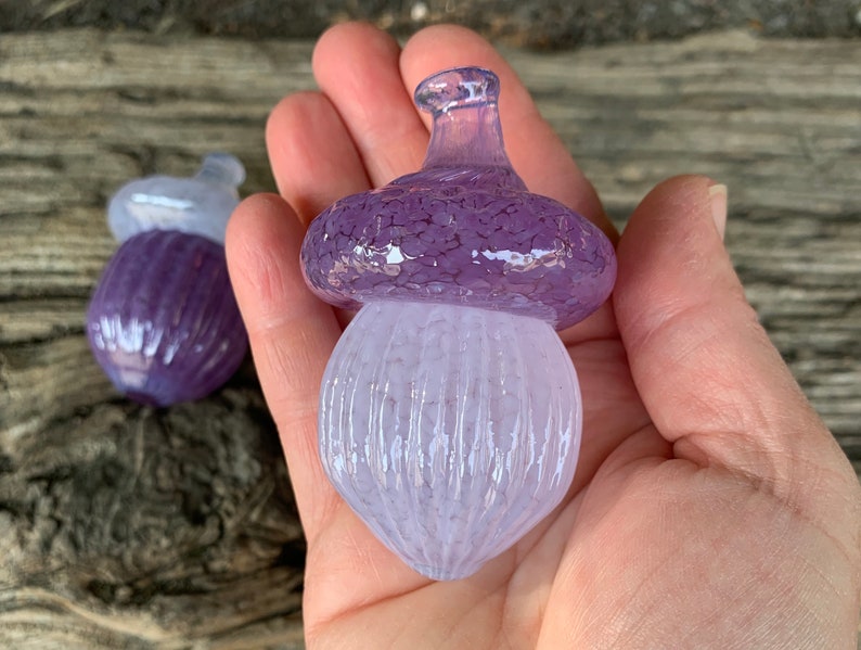 Purple Lavender Glass Acorn Sculptures Set of 2 Seed Pod image 8