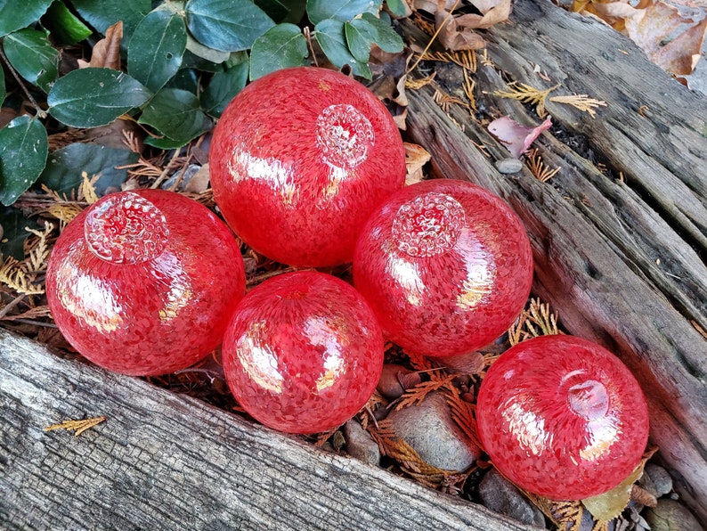 Bright Red Glass Balls Set of Five 2.54.5 Hand Etsy