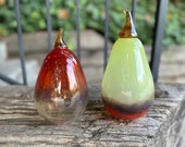 Blown Glass Pears: Red Yellow Two-Tone Decor Set, 7" & 8" Sculptures - Avalon Glassworks