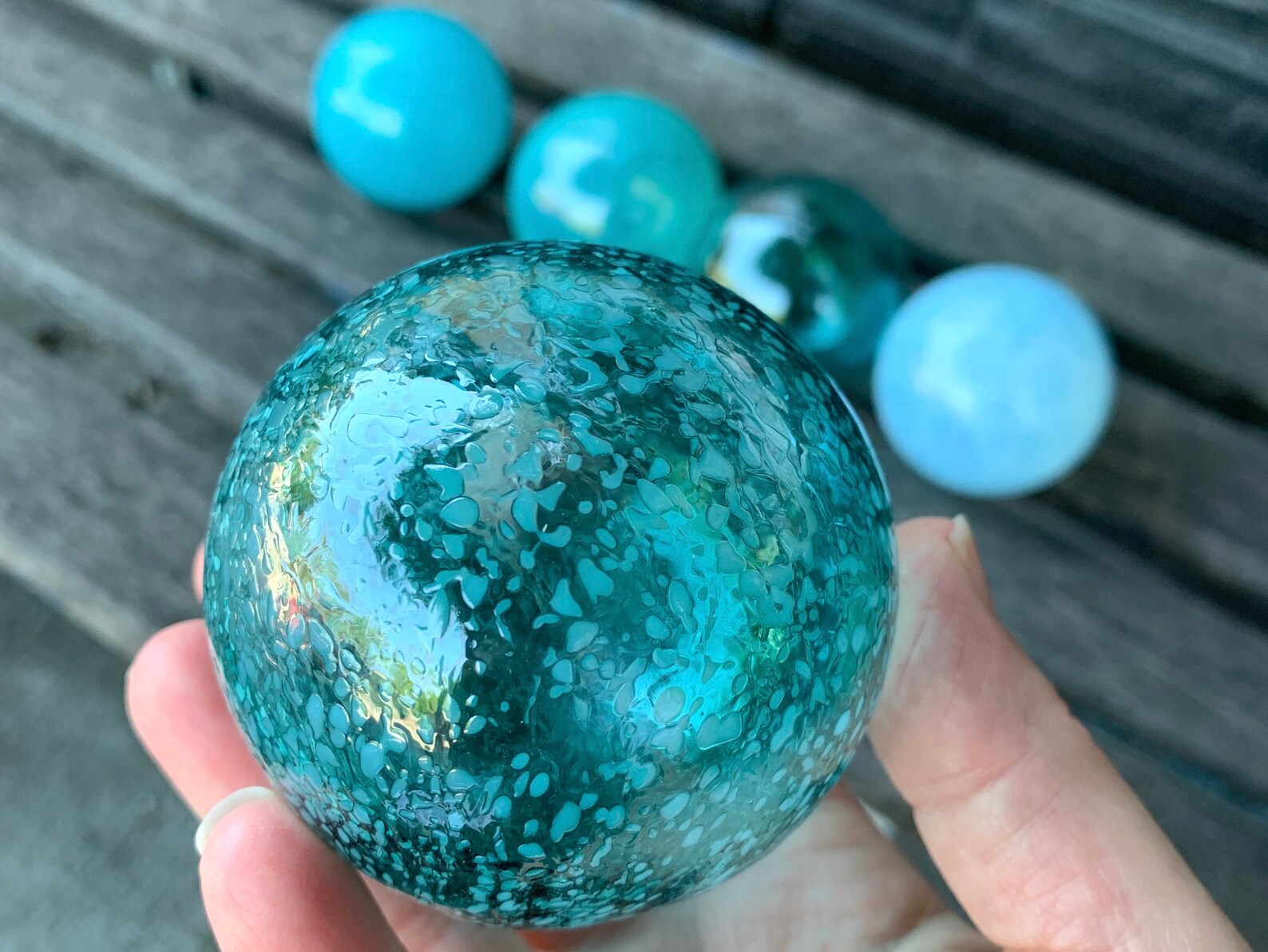 Turquoise Teal Aqua Blue Hand Blown Glass Balls Set of Five Etsy