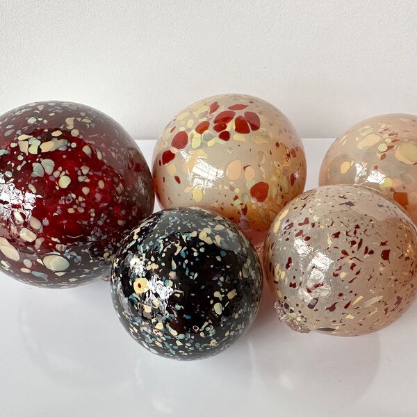 Hand Blown Glass Garden Balls: Earth Tone Pond Orbs, Set of 5 - Avalon Glassworks
