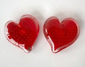 Strawberry Red Glass Bubble Hearts, Set of 2 Solid Transparent Paperweight Art Sculptures, Seed Designs, Valentine Gifts, Avalon Glassworks