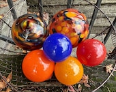Orange & Blue Glass Floats: Set of 6 Decor Balls, 2.75"-4.75" Orbs - Avalon Glassworks