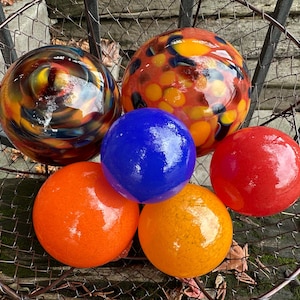 Orange & Blue Glass Floats: Set of 6 Decor Balls, 2.75"-4.75" Orbs - Avalon Glassworks