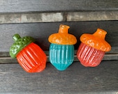 Colorful Glass Acorns: Set of 3 Autumn Table Decor, 3" Sculptures - Avalon Glassworks