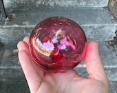 Single Float, Cranberry Pink 3" Hand Blown Glass Ball, Small Transparent Interior Design Sphere, Garden Pond Decor Orb, Avalon Glassworks