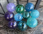 Blown Glass Floats: Set of 10 Purple & Turquoise Decor Balls, 2.75" Orbs - Avalon Glassworks