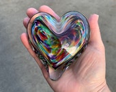 Multi Color Rainbow Heart, Solid Glass Paperweight Sculpture, Pink Yellow Blue, Valentine Friendship Mother's Day Gift, Avalon Glassworks