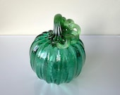 Green Blown Glass Pumpkin: 4.5" Decoration - Avalon Glassworks