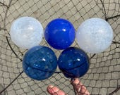 Blue and White Glass Floats: Set of 5 Decor Balls, 2.75" Orbs - Avalon Glassworks