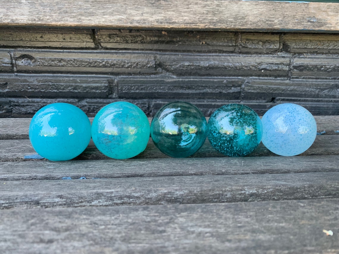 Turquoise Teal Aqua Blue Hand Blown Glass Balls Set of Five Etsy
