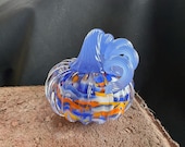 Small Glass Pumpkin: 2.5" Blue, Orange, White Sculpture - Blue Stem - Avalon Glassworks