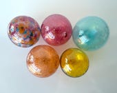 Small Blown Glass Floats: Pink, Amber, Blue Set of 5 Decor Balls, Jewel Tone 2.25"-2.75" Orbs - Avalon Glassworks