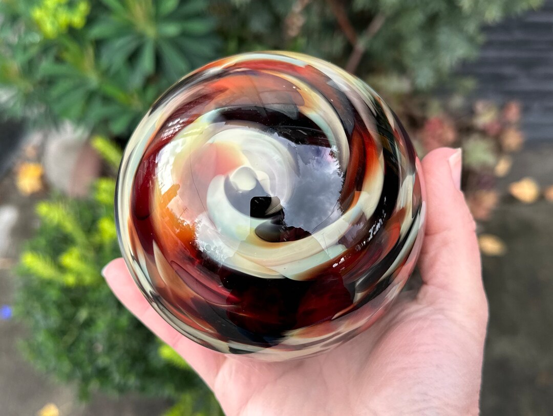 Autumn Leaf Float 4 Blown Glass Ball, Red Brown Beige Spot Garden Pond