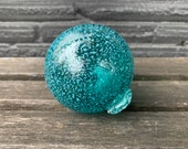 Blown Glass Float, Aqua Blue Speckle Pattern, 3.25" Decorative Sphere, Outdoor Garden Art Floating Ball, Coastal Nautical, Avalon Glassworks