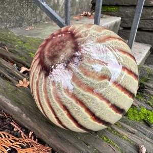 Cat's Eye Blown Glass Float, 4.5 Dark Red Beige Stripe Garden Ball, Outdoor Art Pond Orb, Interior Design Decor Sphere, Avalon Glassworks image 1