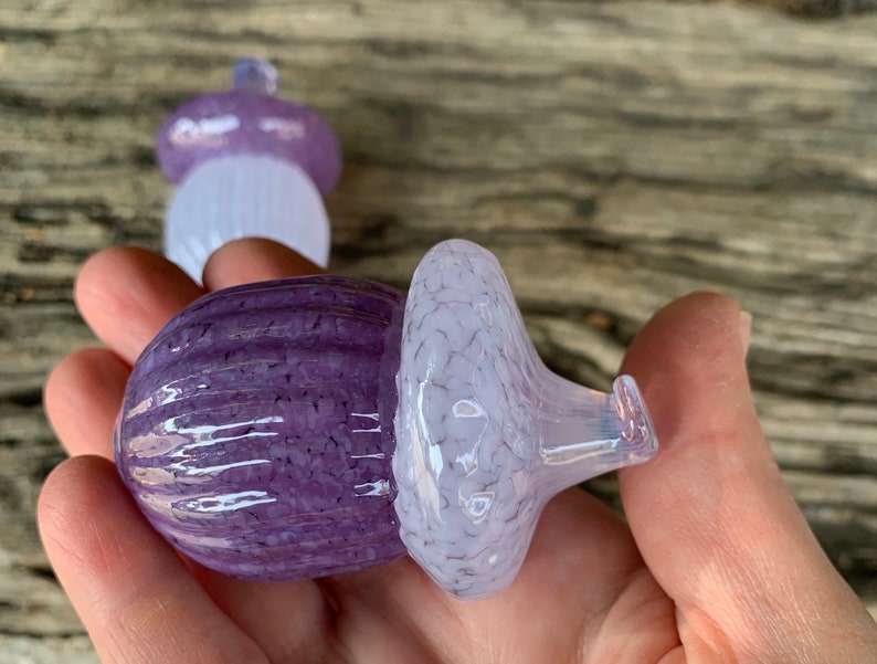 Purple Lavender Glass Acorn Sculptures Set of 2 Seed Pod image 7