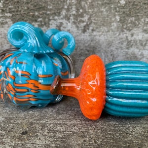 Turquoise and Orange Pumpkin Acorn Combo Solid Glass image 10