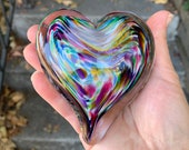 Multi Color Rainbow Heart, Solid Glass Paperweight Sculpture, Pink Purple Blue, Valentine Friendship Mother's Day Gift, Avalon Glassworks