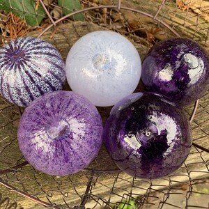 Light & Dark Purple Stripes Set of 5 Hand Blown Glass Balls image 8