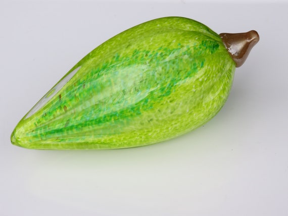 9 Long Decorative Gourd Avalon Glassworks Bright with Brown Stem Green Glass Cocoa Pod Cacao Bean Cacao Chocolate Industry Award