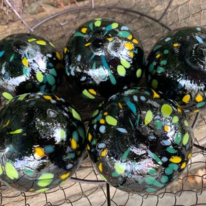 End-of-the-Day Mix Blown Glass Balls, Set of 5 Black Floats, 2.53 Garden Decor, Outdoor Art Spheres, Basket Filler, Avalon Glassworks image 7