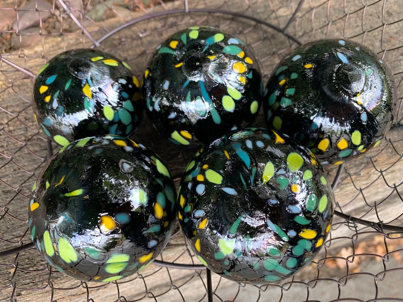 End-of-the-Day Mix Blown Glass Balls, Set of 5 Black Floats, 2.53 Garden Decor, Outdoor Art Spheres, Basket Filler, Avalon Glassworks image 7